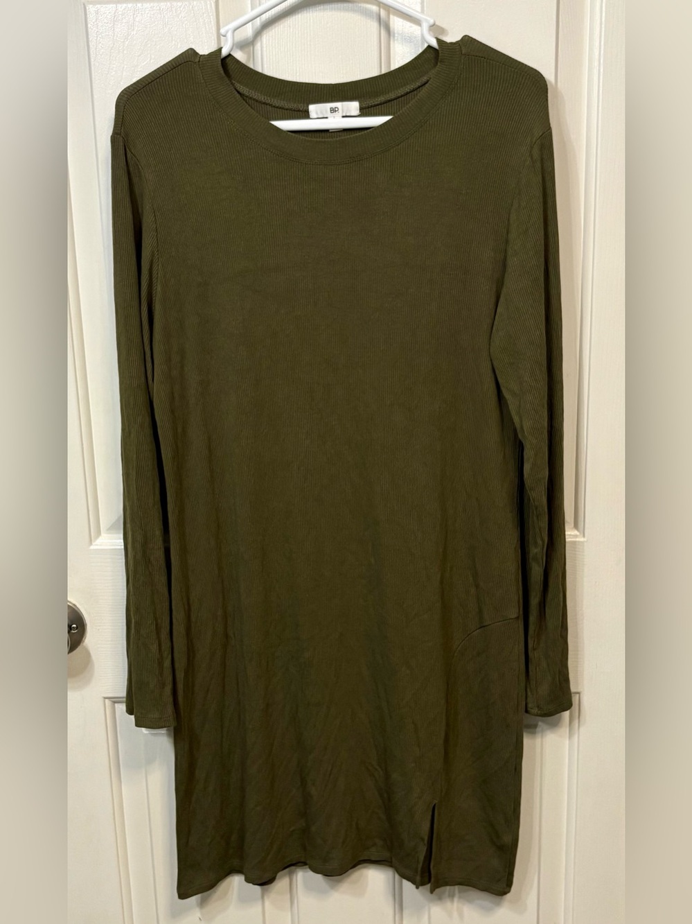 bp Olive Long Sleeve Ribbed Crewneck Shirt